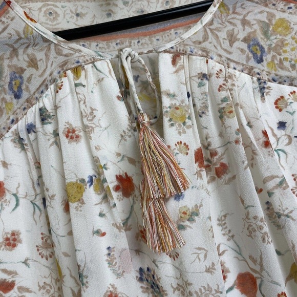 Joie Vesta Dress Small Womens Silk Floral Lined Sheer Boho Tassel Tie Porcelaine - Picture 6 of 13
